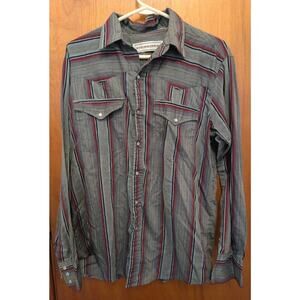 Men's Brit and Bridle Western Button Down LS Shirt Striped Pearl Snaps Large